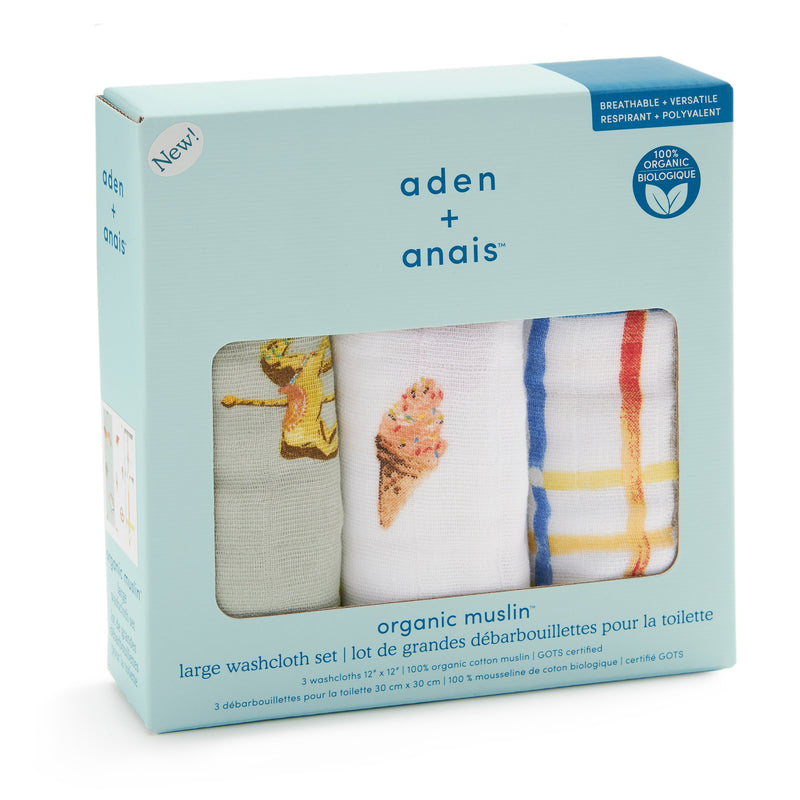 aden + anais] オーガニックウォッシュクロス（お口拭き） - 3枚セット
