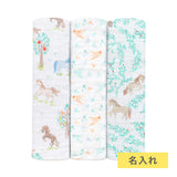 【名入れ】[aden + anais] おくるみ - 3枚セット ／イヤー オブ ザ ホース×Gold・Silver糸