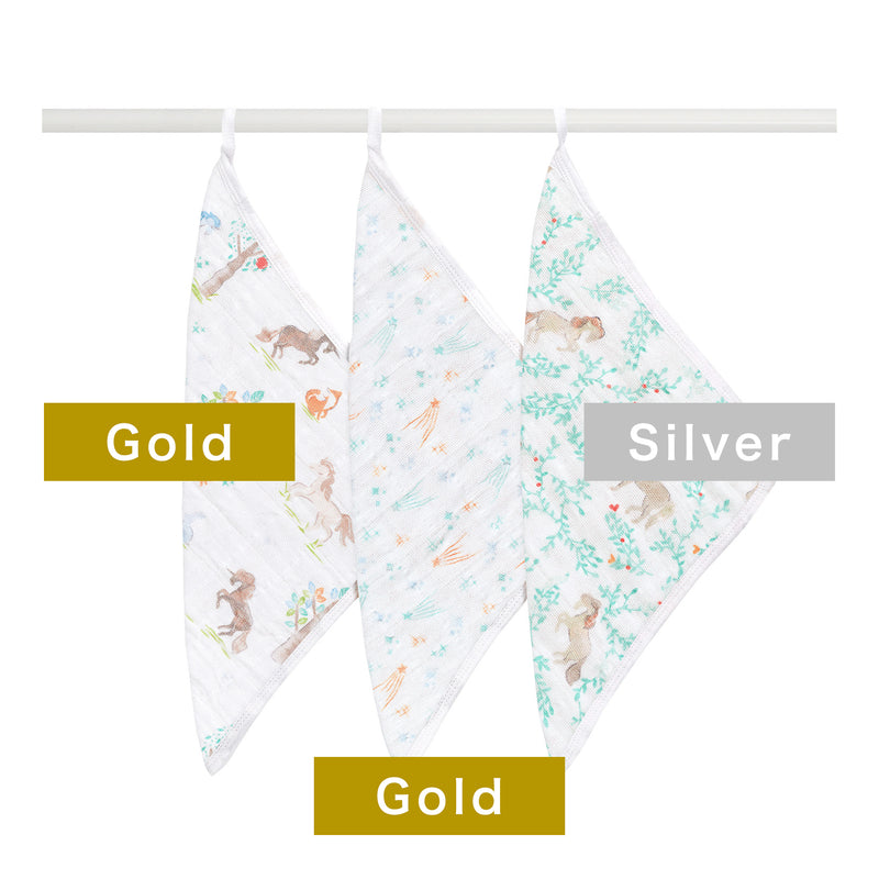 【名入れ】[aden + anais] ウォッシュクロス（お口拭き） - 3枚セット／イヤー オブ ザ ホース×Gold・Silver糸